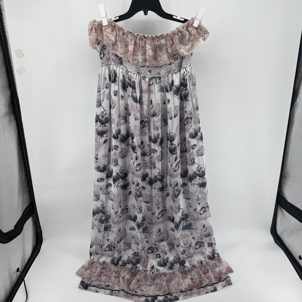 Floral Maxi Dress‎ Off Shoulder Ruffle White Pink Black Bohemian Whimsigoth Vamp